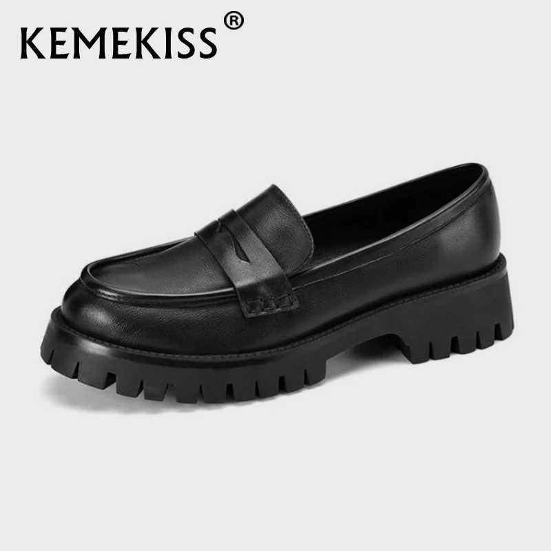 

KemeKiss Women Flats Shoes Cow Leather Round Toe Woman Shoes Fashion Simple Women Daily Vacation Shoes Footwear Size 34-40