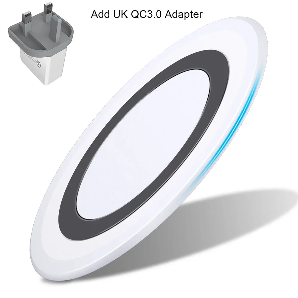 Add UK QC3.0 Adapter Водонепроницаемый ультра тонкий Silm беспроводной зарядное устройство 10 Вт для huawei Xiaomi Mi 9 samsung Galaxy S9 iPhone XR X XS QI Беспроводная зарядка - Цвет: Add UK QC3.0 Adapter
