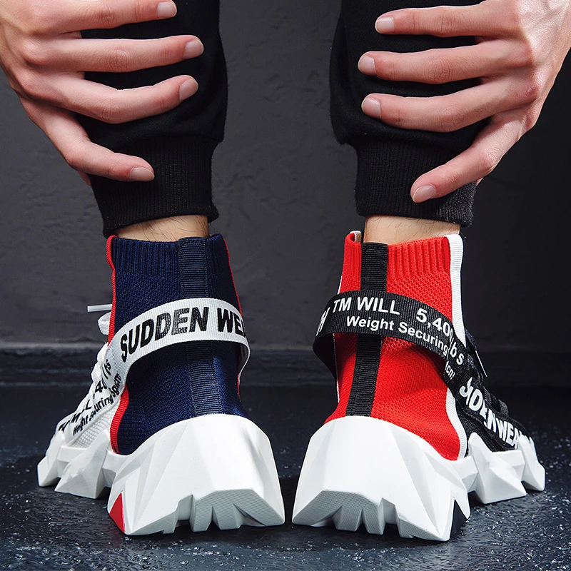 

High Top Men Running Shoes Sock Sneakers Hard-Wearing Damping Sports Shoes Men Walking Training Shoe Retro Sock Boots