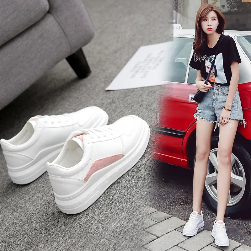 

2020 Four Seasons New Comfortable Inside Increase Thick Platform Tie Color Casual PU Fashion Women's Wild White Shoes B20-88