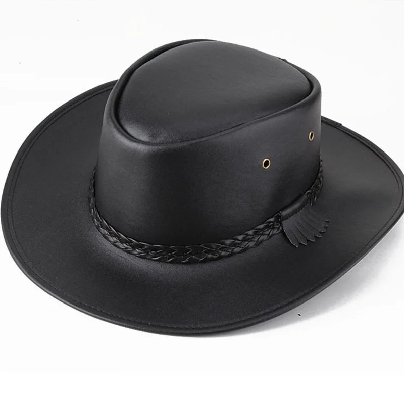 

Artificial Faux Leather Male Solid Color Cowboy Hat Riding Camping Outdoor Men's Cap