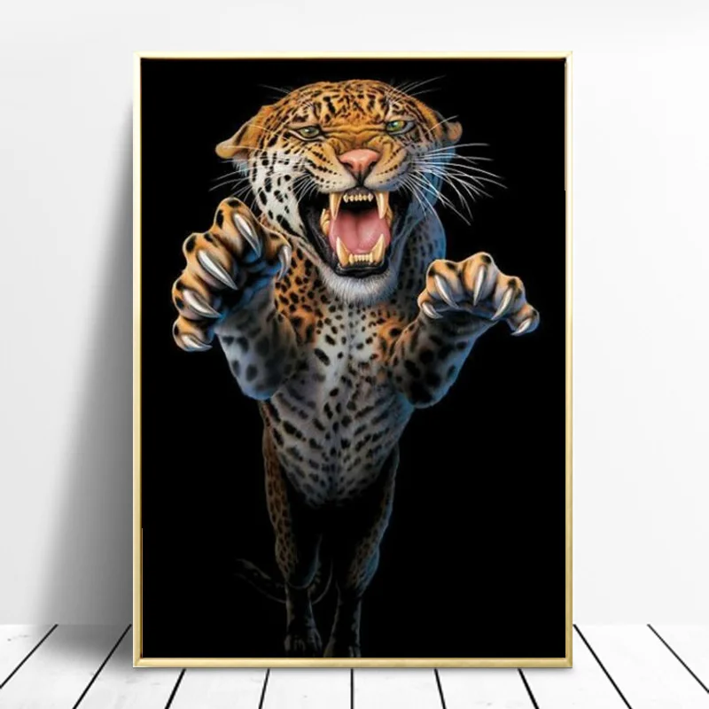 

Jumping Angry Cheetah Poster and Prints Vivid Wild Animal Leopard Picture on Canvas Home Decor Wall Art Painting for Living Room