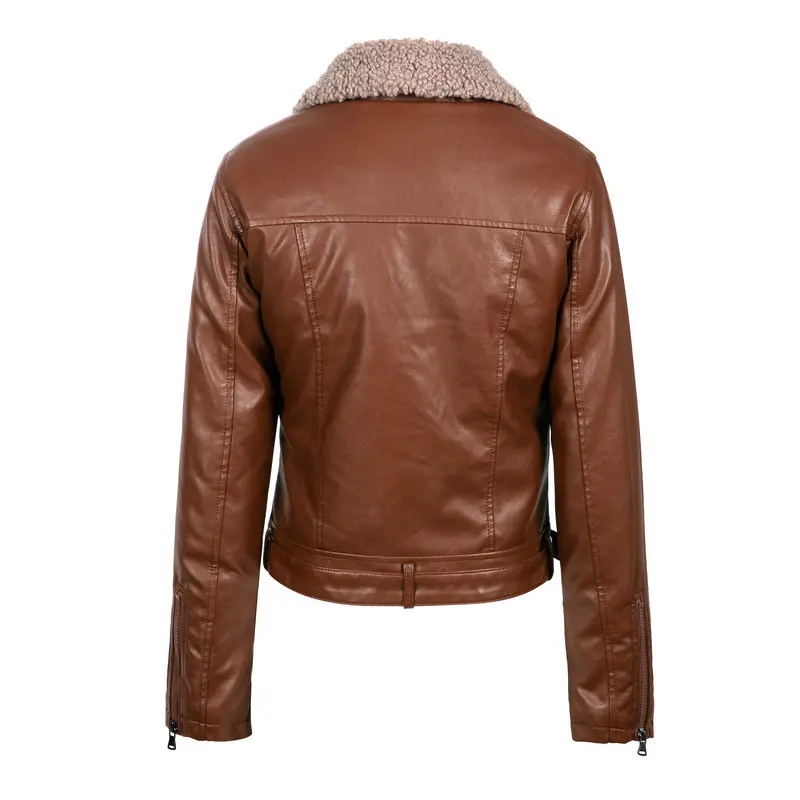 Jackets Female Vintage Motor Streetwear Coats Belt Thick Warm Coffee Faux Sheepskin Leather Teddy Fur Chic Winter 2021 New Women enlarge