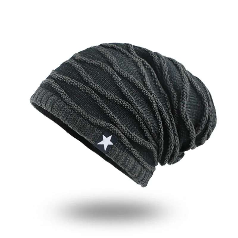 

Hat Korean style tide knitted woolen hat winter plus velvet warmth diamond five-pointed star men's outdoor hat