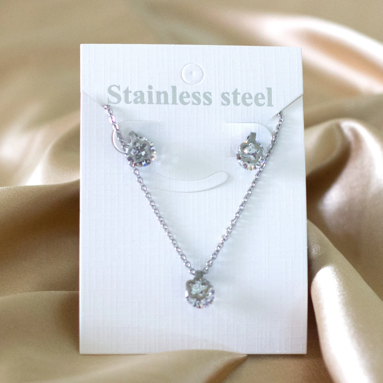 Цветок Форма Cubic Zirconia кулон ожерелье и серьги гвоздики из нержавеющей стали