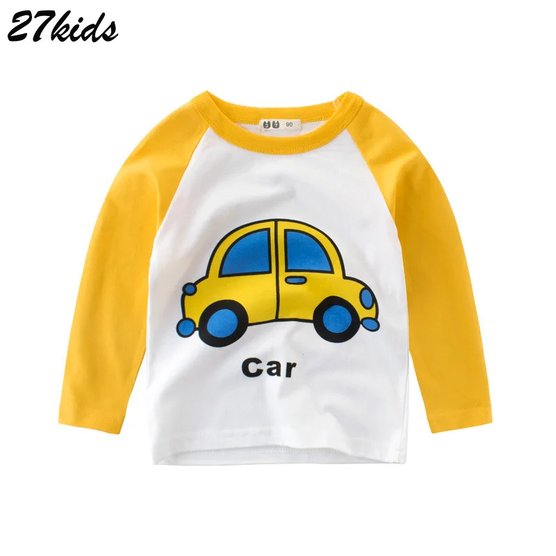 

27kids Baby Boys Clothes Full Sleeve Cartoon Shirt Cotton Car T Shirts Printed Tees Kids Tops Children's Clothing for 2-9 years