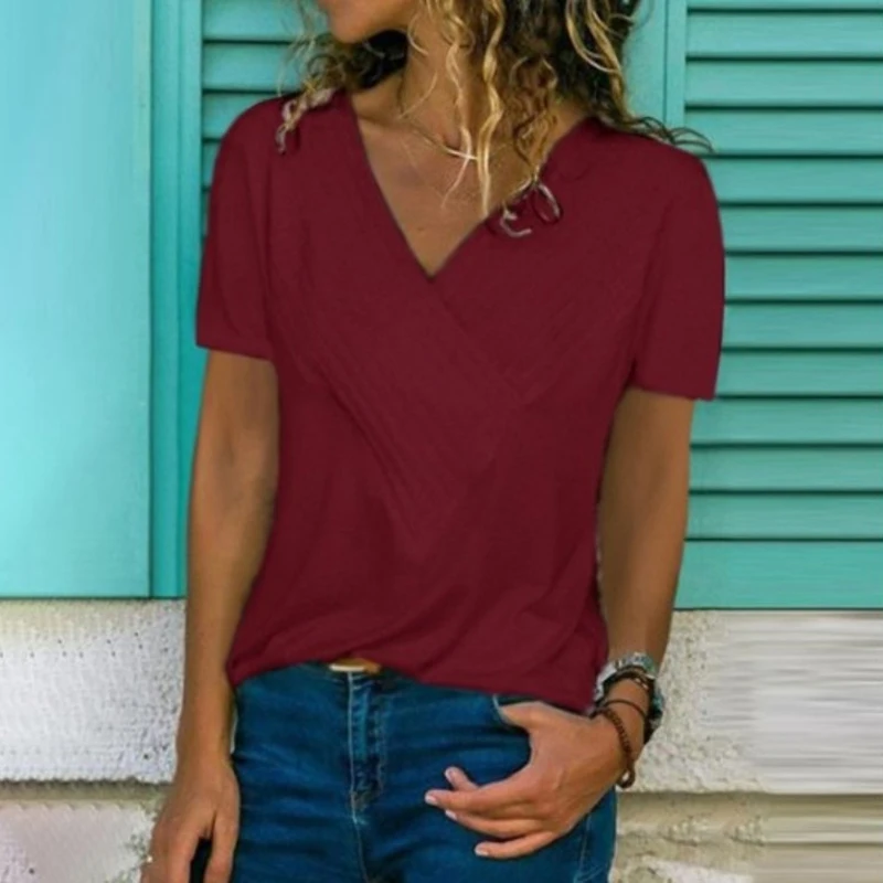 Женская футболка с коротким рукавом V образным вырезом|Футболки| |