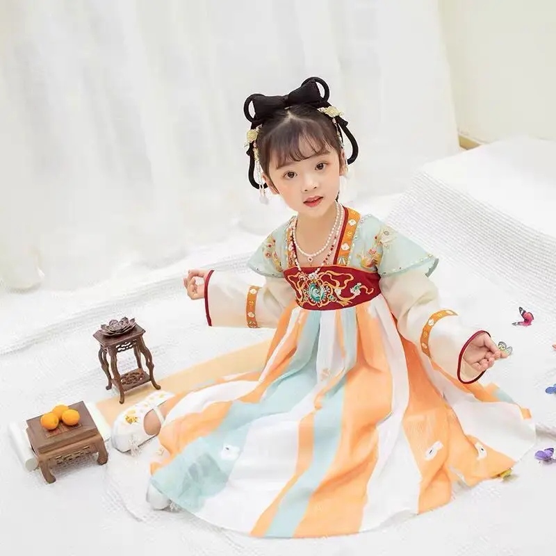 

2021 children's Hanfu female summer costume fairy skirt princess skirt full chest skirt long-sleeved dress student daily
