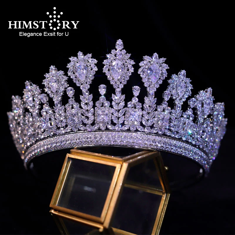 

Himstory роскошные королевские тиары, большие короны, модные капли воды, головные уборы, циркониевый куб, свадебные аксессуары для невесты, укра...