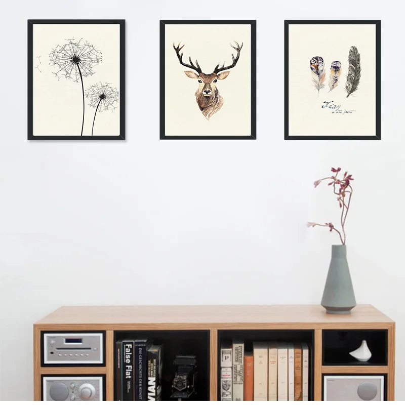 Плакат с одуванчиками и оленями Декор для дома сада настенное искусство простое