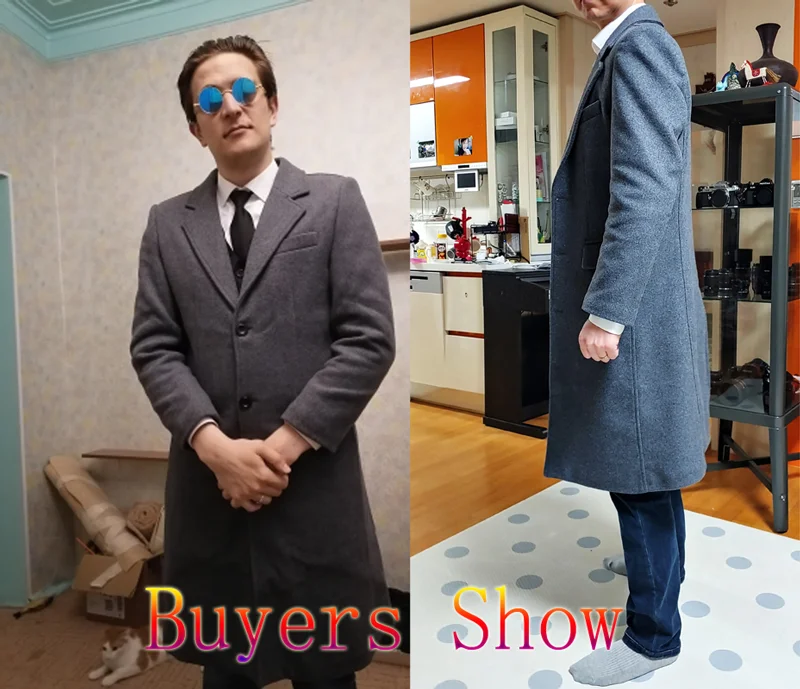 Тренчкот мужской сверхдлинный шерсть кашемир приталенный силуэт ветровка 4XL