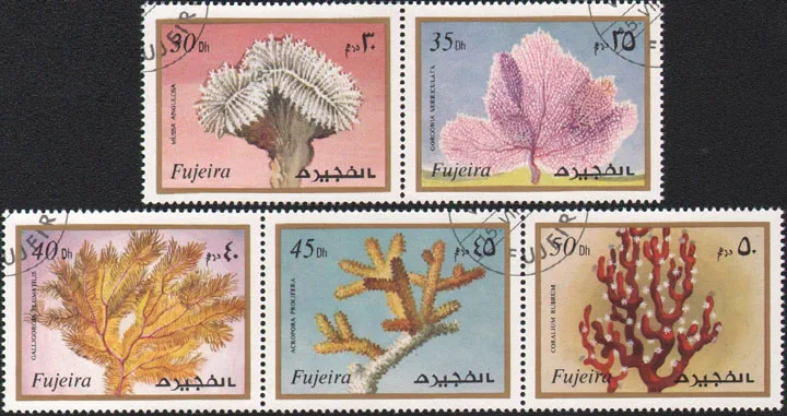 

5Pcs/Set Fujaira Post Stamps 1972 Marine Life Coral Used Post Marked Postage Stamps for Collecting