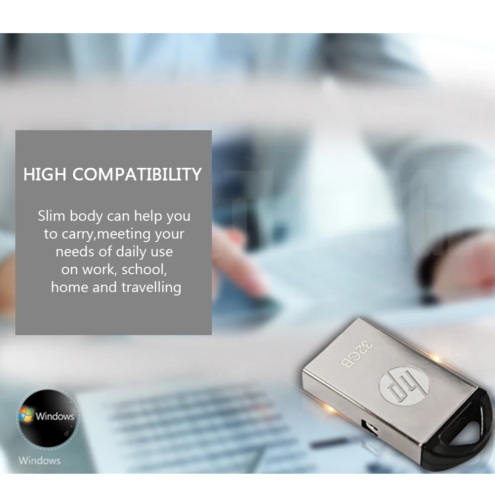 Мини USB-флеш-накопитель HP для автомобиля 64 ГБ 32 16 металлический флеш-накопитель USB