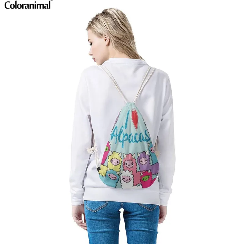 Рюкзак на шнурке Coloranimal для женщин/мужчин ранец с мультяшным принтом ламы-альпака
