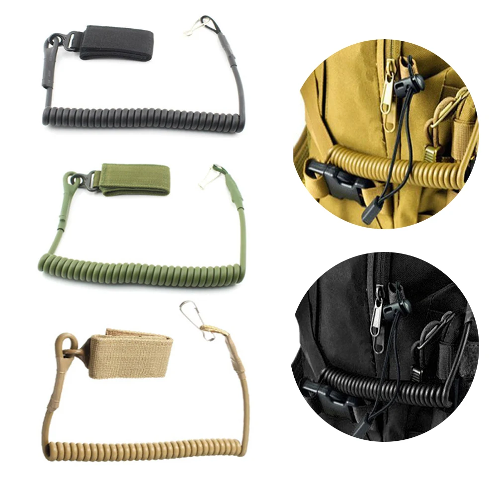 

Military spring seat belt gun rope key ring chain flashlight hunting accessories tactical anti-lost elastic lanyard