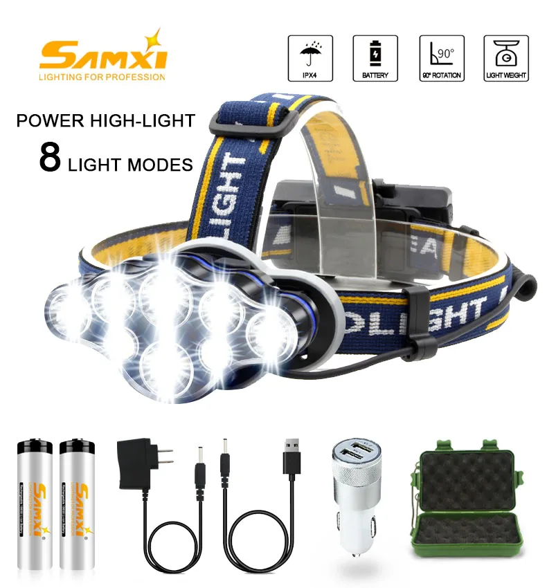 Налобный фонарь перезаряжаемый светодиодный водонепроницаемый 5/6/7/8 | Лампы и