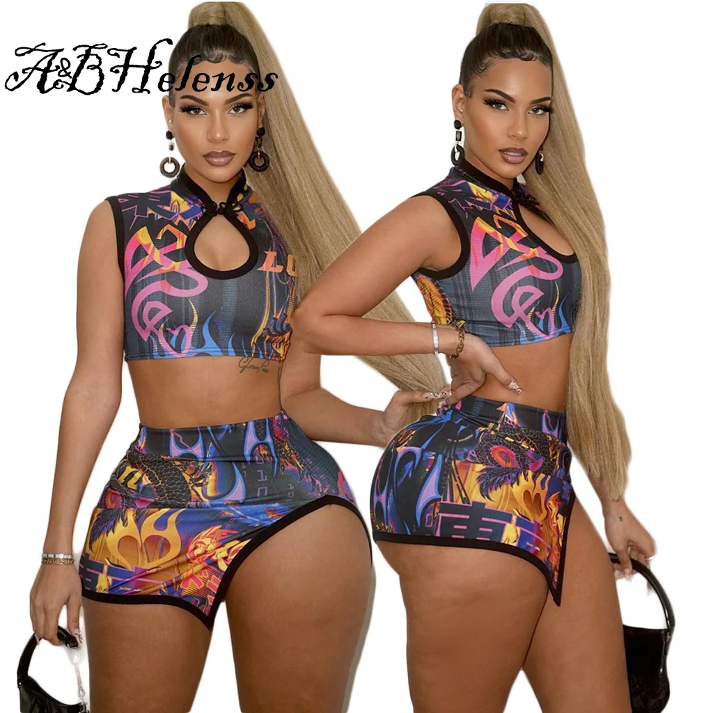 

A&BHelenss Summer O Neck Sleeveless Crop Top And Hot Short 2 Pieces Set Sexy Tight Young Party Lady Fashion Party Tracksuits