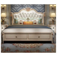 modern european solid wood bed 2 people fashion carved leather french bedroom furniture bng0010