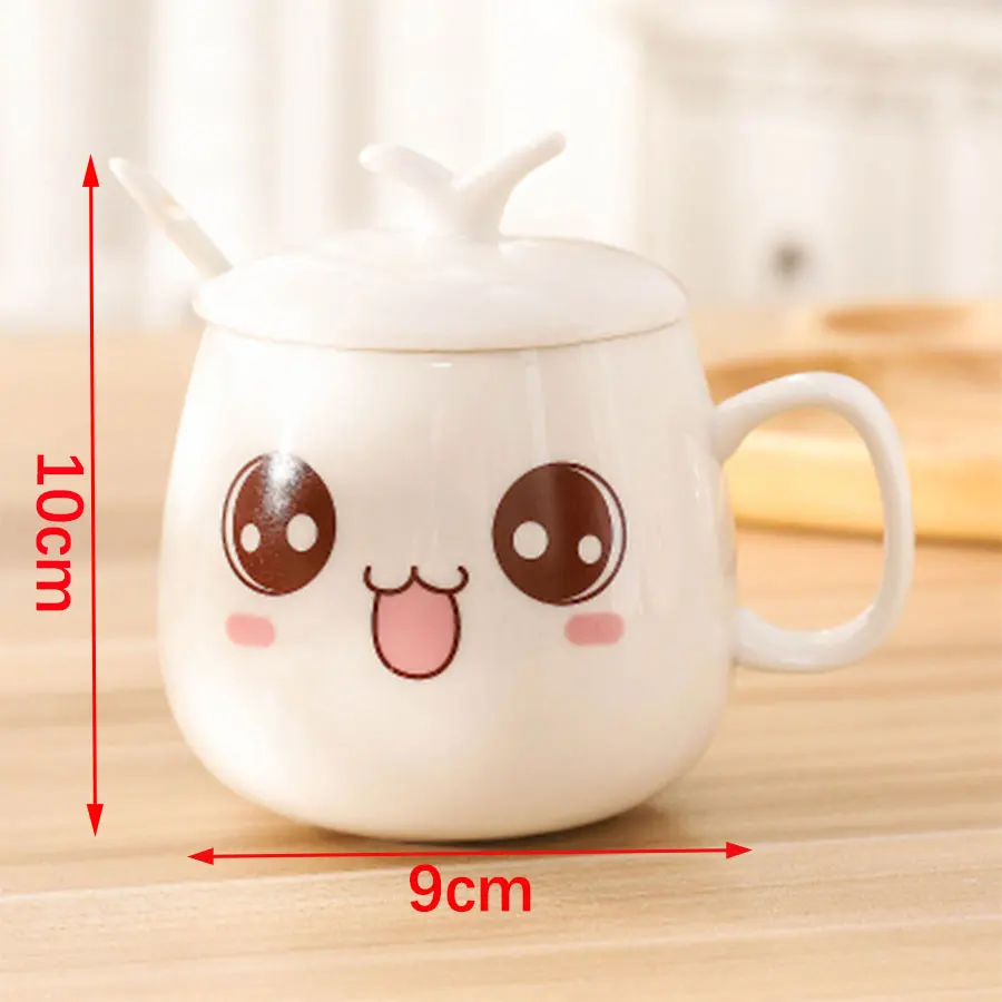 350ml Smile Ceramic Mug With Lid Spoon Cartoon Coffee Milk Tea Water Cup Cute Funny Expression White Smiley | Дом и сад