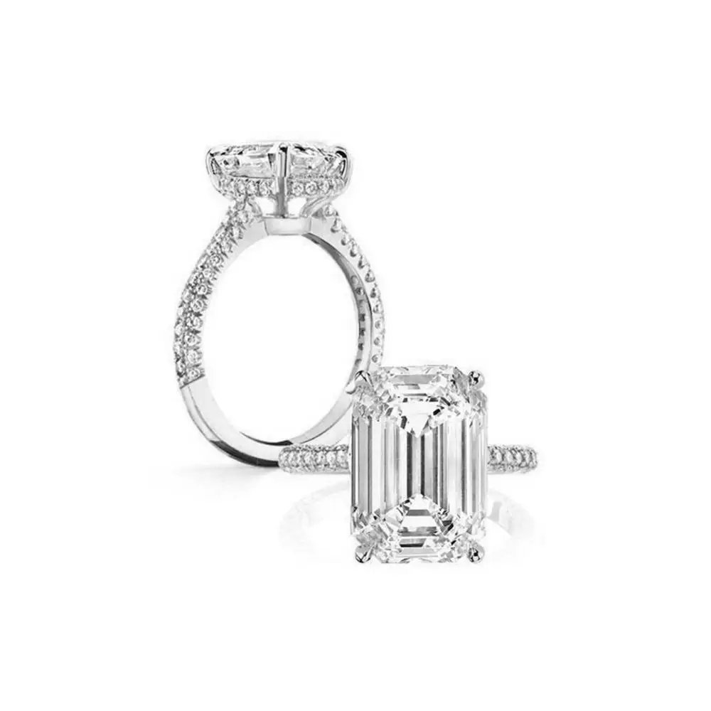 white gold color AINOUSHI 925 пробы серебряные кольца для женщин 6ct изумрудная огранка Halo кольца розовое золото цвет серебряные ювелирные изделия bague femme argent 925 - Цвет основного камня: white gold color