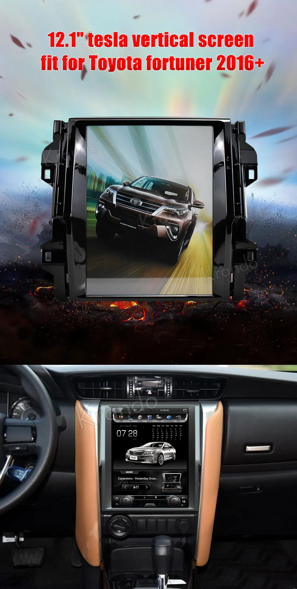 Krando Android 7,1 12," Tesla вертикальный сенсорный экран автомобильный dvd радио плеер для Toyota Fortuner+ навигационная система bluetooth