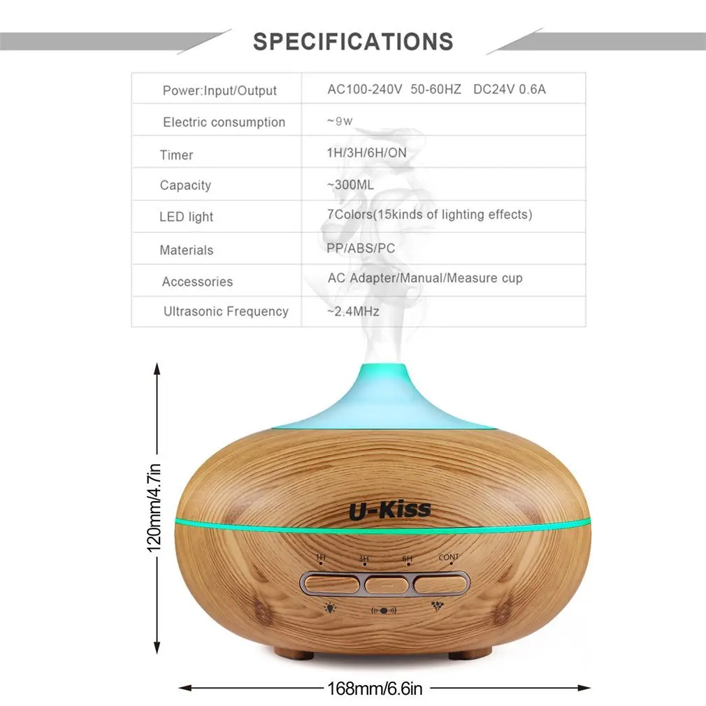 

U-Kiss Ultrasonic Aroma Diffuser Human Body Induction Essential Oil Diffuser Aromatherapy Diffuser Wood Grain Humidificador