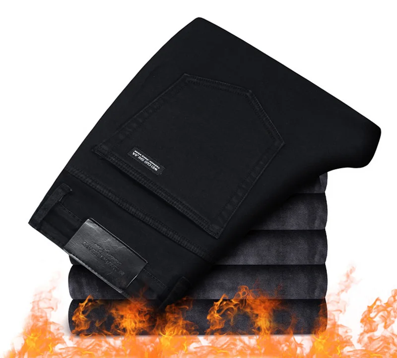 Мужские модные зимние джинсы 2020 мужские однотонные черные облегающие эластичные