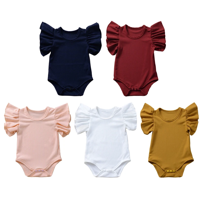 

2020 Cotton Baby Girl Boy Clothes Sleeveless Lace Kids Ruffle Romper Jumpsuit Headband Dusty Pink Playsuit Newborn Children