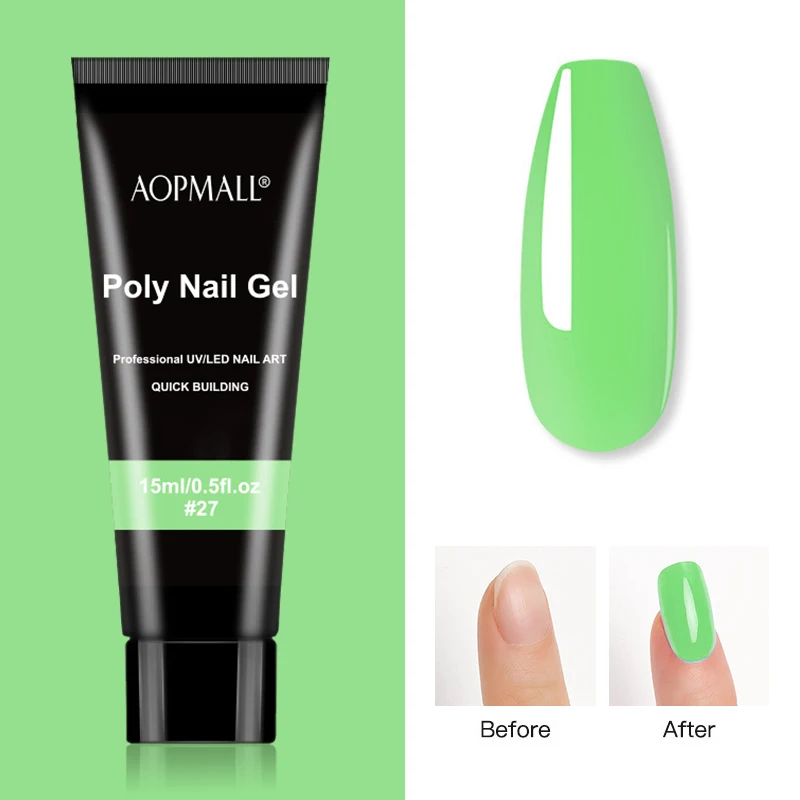 AOPMALL® 15ml Poly Nail Gel Solid Color&Glitter Nail Extension Manicure Poly Builder Gel Semi Permanent Soak Off Nail Art