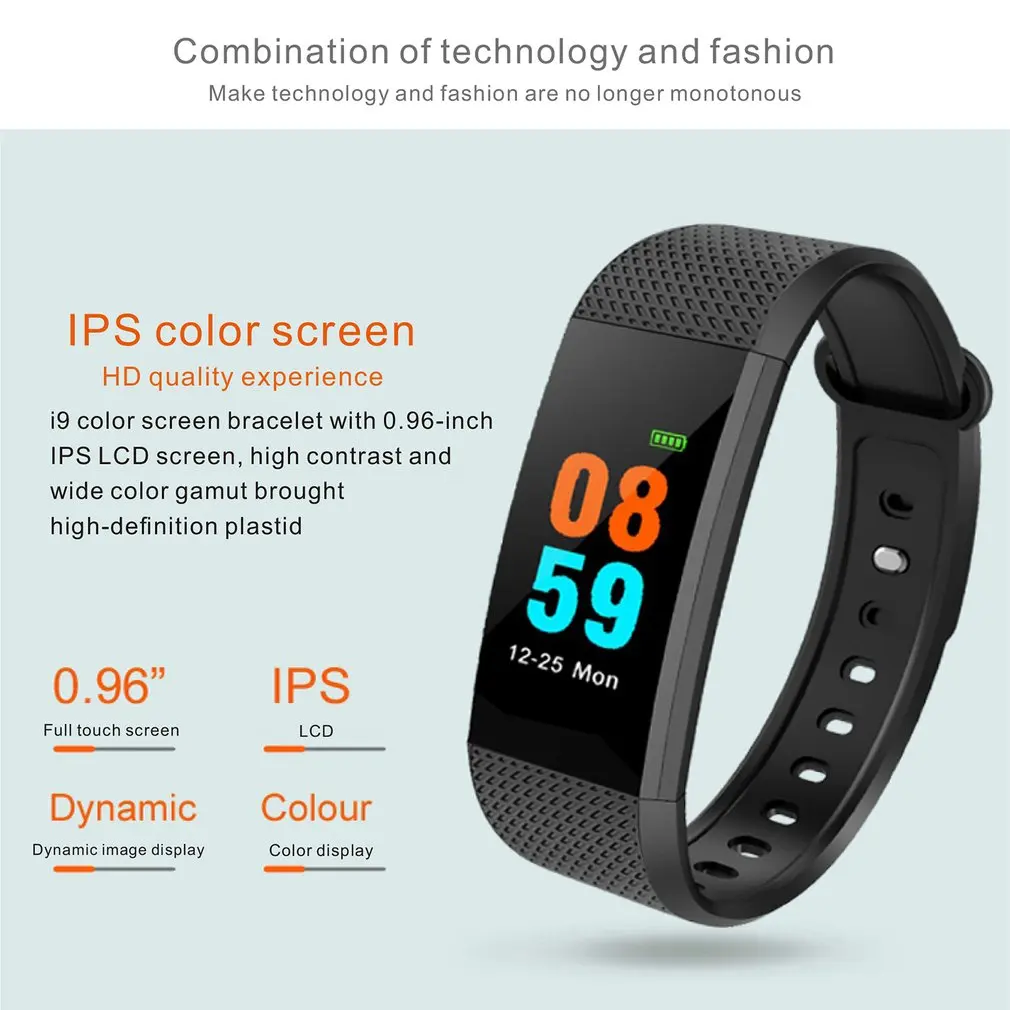 I9 спортивные Смарт часы цветной экран браслет монитор сердечного ритма IP68