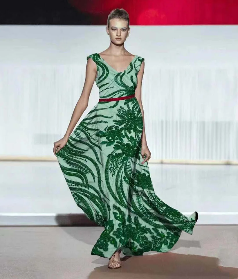 

Блестки, французский стиль, 2021, Высококачественная зеленая африканская кружевная ткань, новейшие блестки, кружевной материал для вечерней ...