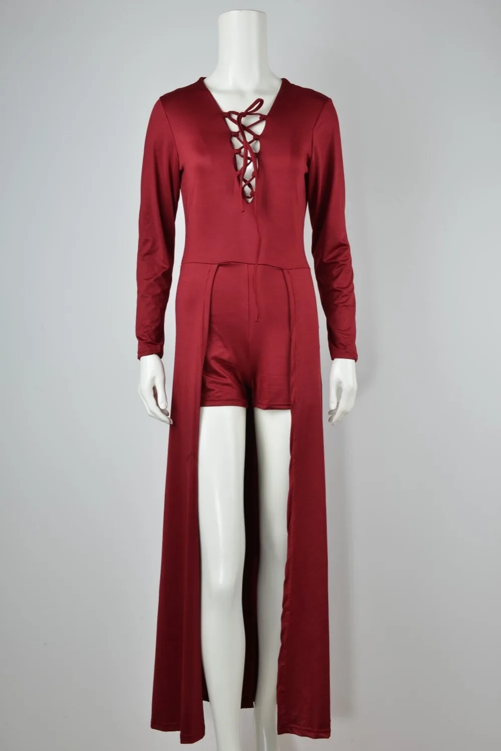 Женский комбинезон на шнуровке дизайнерский с вырезом v-образным