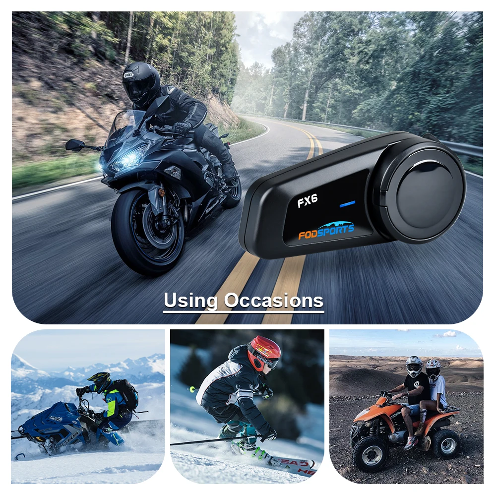 Fodsports Fx6 Мотоциклетный Шлем Домофон Bluetooth 5 0 Гарнитура Мото 6 Всадников Связь FM