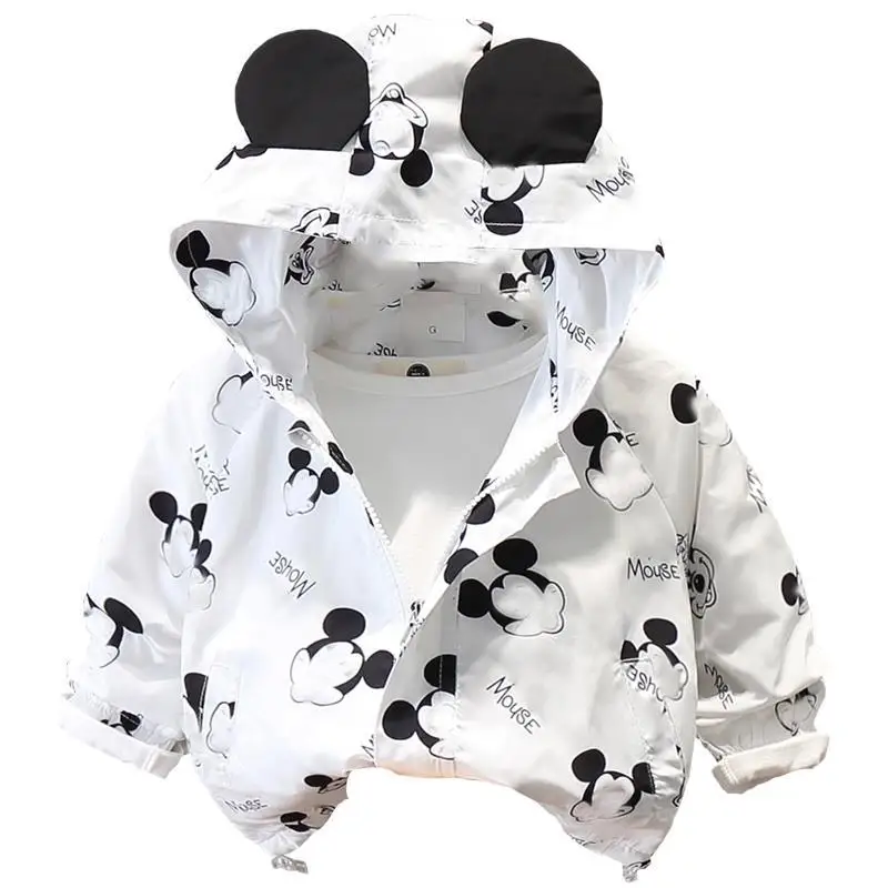 Детская куртка с капюшоном и мультяшным принтом весна осень 2021 топы для