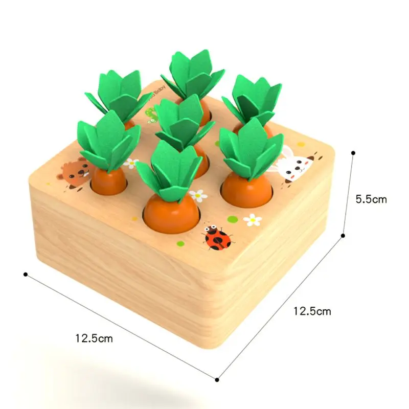 

Wooden Toys for 1 Year Old Boys and Girls Montessori Shape Size Sorting Puzzle Carrots Harvest Developmental Gifts for Fine