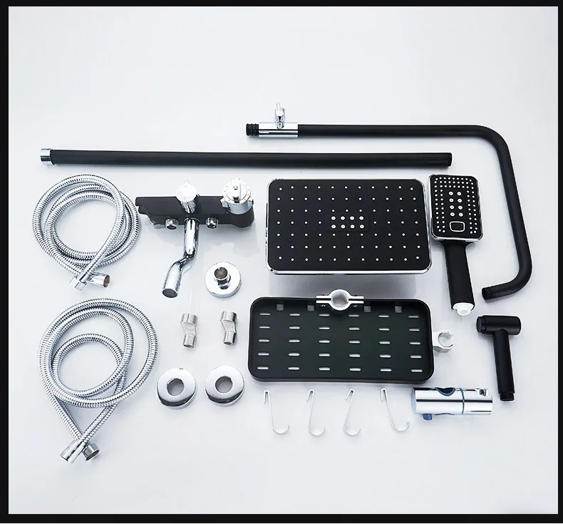 Черный набор для душа ванной комнаты латунный хромированный настенный смеситель