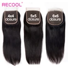 Прозрачная Кружевная застежка для волос Recool Hd, 4X4, 5X5, 6X6, бразильские прямые волосы, 20-22 дюйма, Реми, человеческие волосы, швейцарская кружевная верхняя застежка