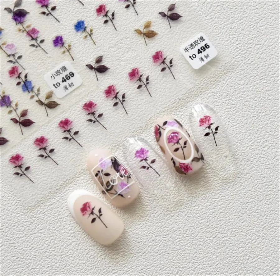 

Charming Rose Flower Art Stickers Self Adhesive Sliders Colorful Designs Nail Foils Decals Manicure Decoration