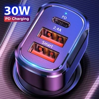 uslion pd 30w usb car charger 3 ports usb type c fast charge for iphone 12 xiaomi huawei samsung phone charger adapter in car