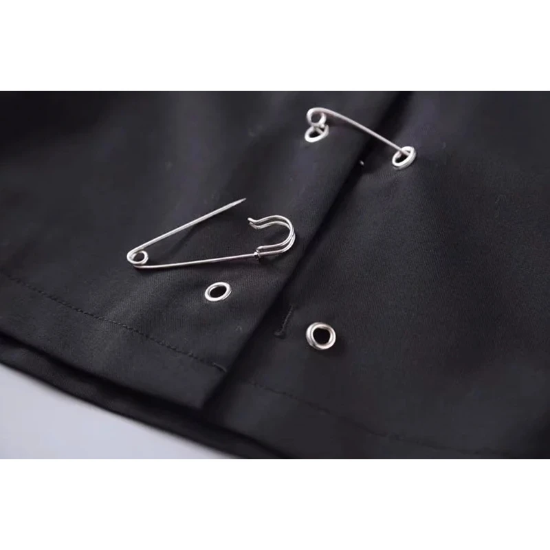 Flectit Punk Rock Style Safety Pin A-Line Mini Skirt with Side Split High Waisted Collins Skirt Women Harajuku Street Wear