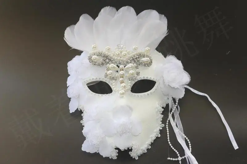 

Фотомаска принцесса с цветочным кружевом плюс мужская и женская маска на все лицо с перьями белая