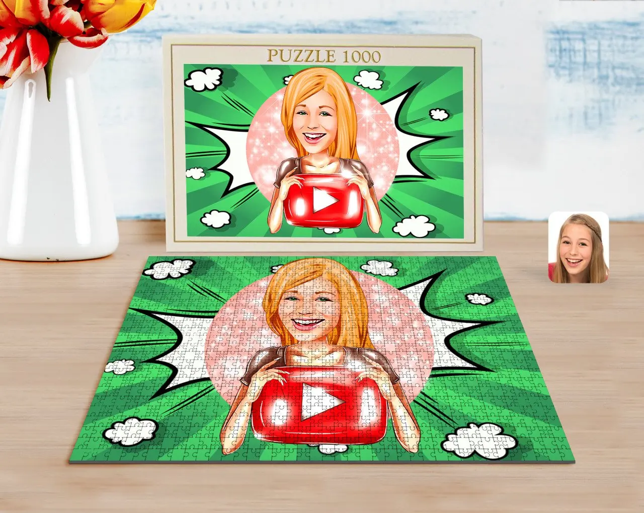 

Personalized Women 'S Youtuber Caricature of 1000 Piece Professional Puzzle-1