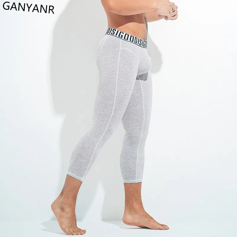 GANYANR Men Running Tights Leggings Compression Pants Sportswear Gym Sport 3/4 Sexy Basketball Yoga Fitness Training Workout
