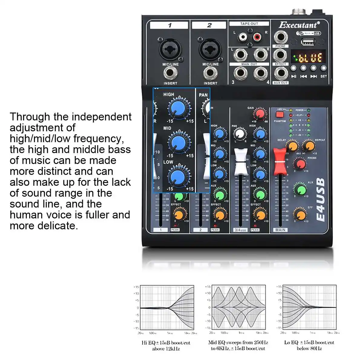 4 Channels Professional Studio Audio Mixer bluetooth USB DJ Sound Mixing Console 48V Phantom Powers Monitor Amplifier | Электроника