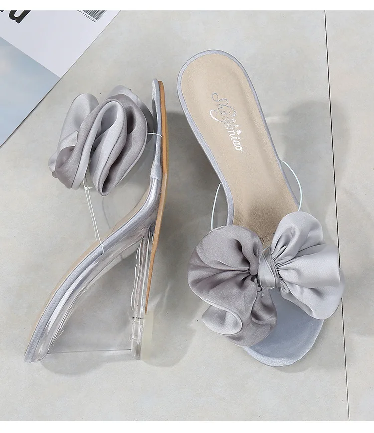 

Size 34-43 Summer New Sexy Solid Color Crystal Wedge Women's Shoes 8cm High Heel Sandals Sweet Cute Girl Butterfly-knot Slippers