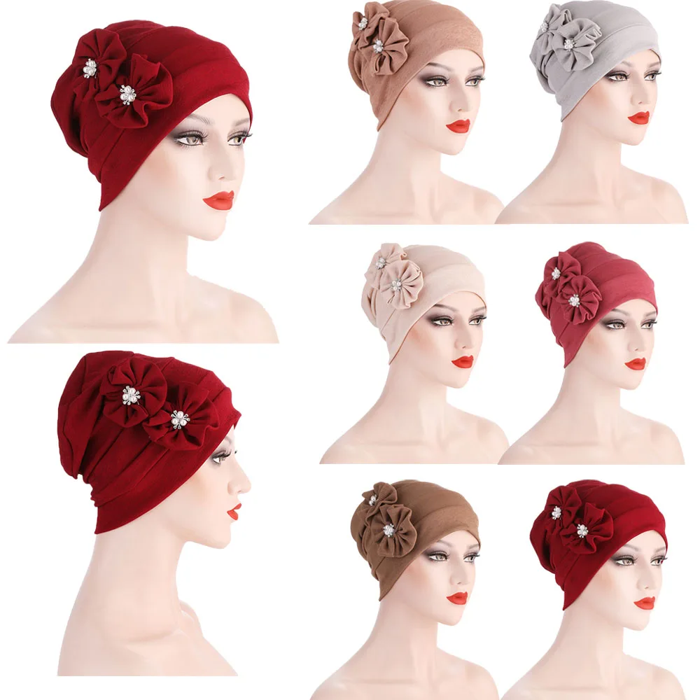 

Women's Hats Spring Summer Floral Beanie Hat Muslim Hijabs Stretch Turban Hat Cap Hair Loss Headwear Hijib Cap Chemo Cancer Hat