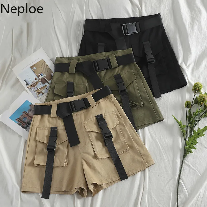 Neploe, модные женские шорты с поясом в стиле сафари, шорты с карманами, женские свободные шорты в Корейском стиле, женские шорты с высокой талией, 45327