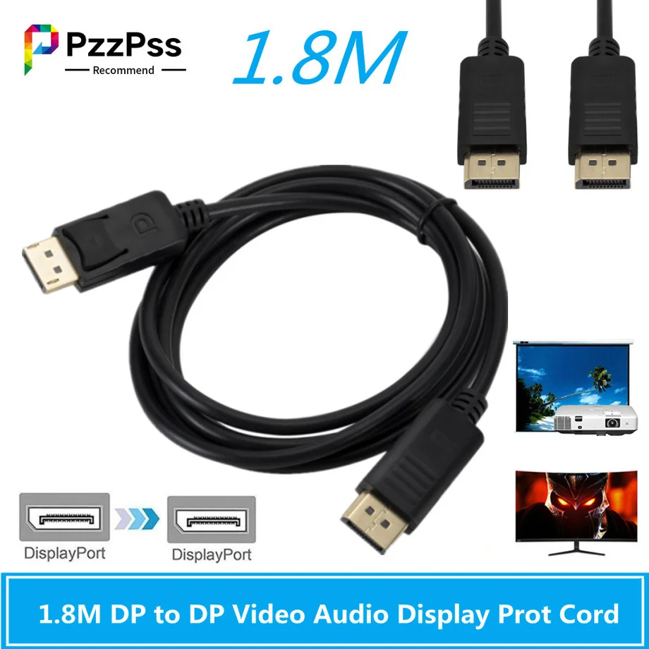 PzzPss Display Port to DP Cable HDTV Projector PC 1.8m Male to DP Male Cable DP Video Audio Display Port Cord DP To DP Cable dp cable 8k 4k 144hz 165hz display port 1 4 cable monitor displaypor cable dp1 2 adapter video meta transport game graphics car