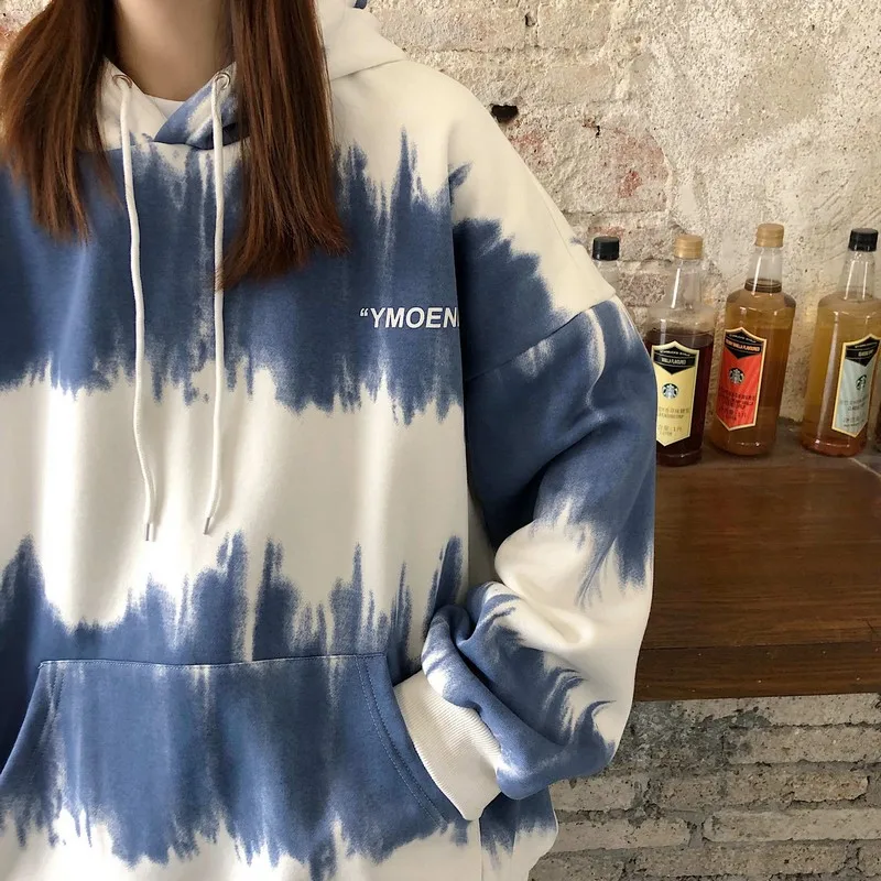 

2020 Harajuku style letters printed embroidery pockets warm fleece hoodies Autumn winter hooded pullovers Sweatshirts women tops