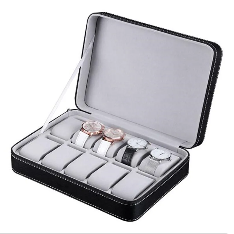 A 10 Grid Watch Box 2/4/6/8/10/12 Сетки Караульная будка Портативный на молнии из искусственной кожи кварцевые часы Чехол держатель Органайзер для украшений Дисплей Коробки лучший подарок - Цвет: A 10 Grid Watch Box